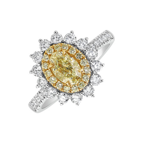 Ring with yellow and white diamonds Sun Flower
