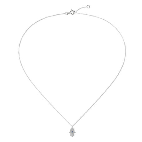 Diamond necklace with Sapphire Hamsa