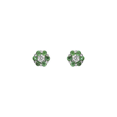 Diamond earrings and Emerald Shiny Flower