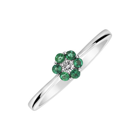 Diamond ring with Emerald Shiny Flower