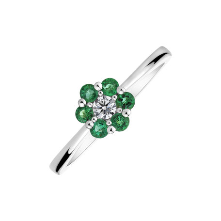 Diamond ring with Emerald Shiny Flower