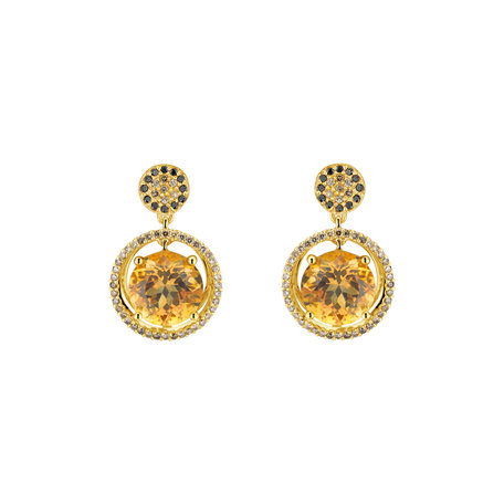 Earrings with brown and black diamonds and Citrine Bright Gismonda