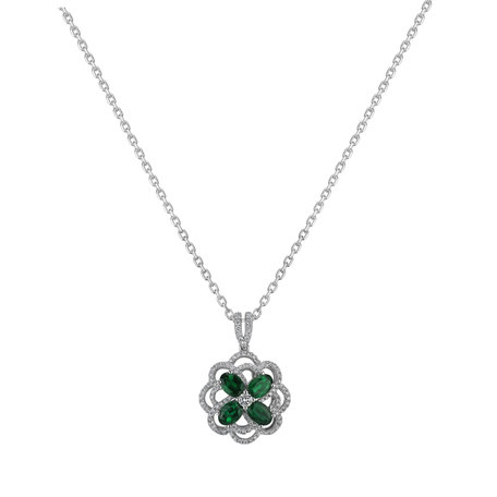 Diamond pendant with Emerald Lucky  Clover