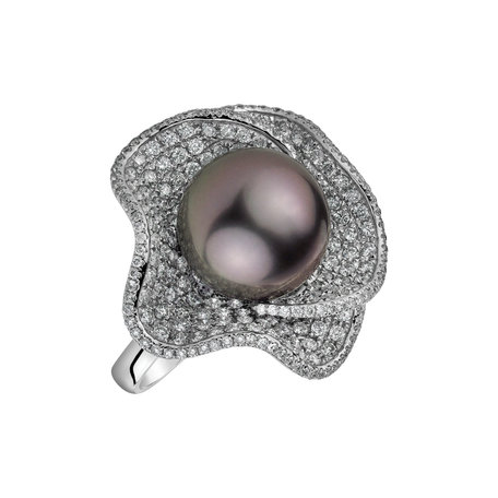 Diamond ring with Pearl Ocean Midnight