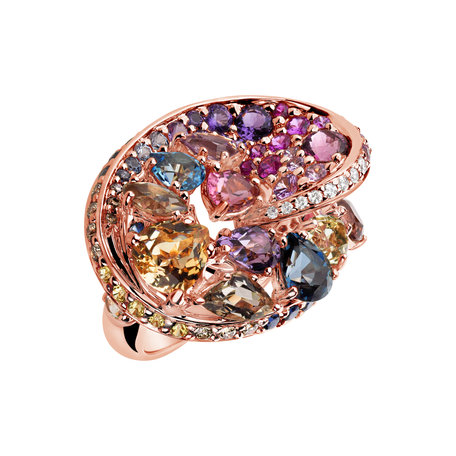 Diamond ring with Sapphire and Amethyst Rainbow World