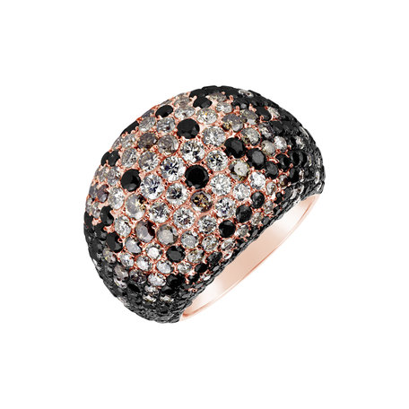 Ring with black, brown and white diamonds Charcoal Fandango
