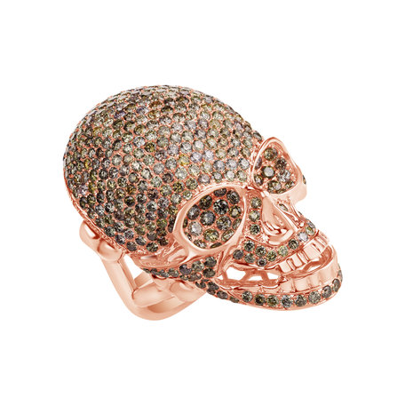 Ring with brown and white diamonds Diamond Skull