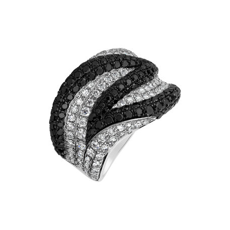Ring with black and white diamonds Night Ocean