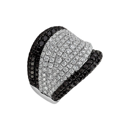 Ring with black and white diamonds King of Ocean