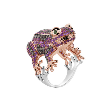 Ring with brown diamonds, Garnet and Sapphire Posh Frog