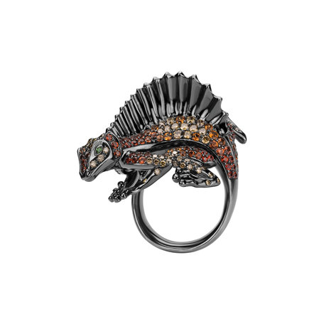 Ring with brown diamonds, Garnet and Sapphire Dark Lizard
