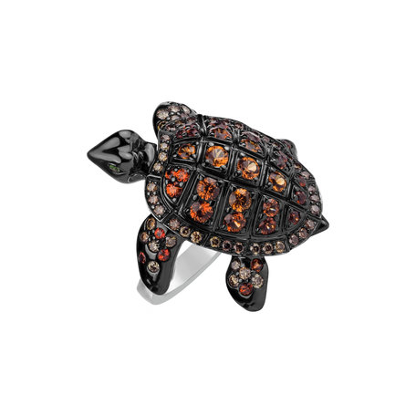 Ring with brown diamonds, Sapphire and Garnet Exotic Turtle
