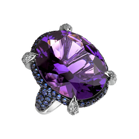 Diamond ring with Amethyst and Sapphire Baroque Fantasy