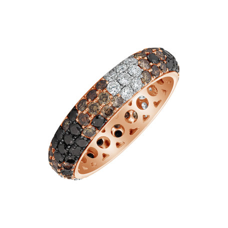 Ring with white, brown and black diamonds Midnight Snake