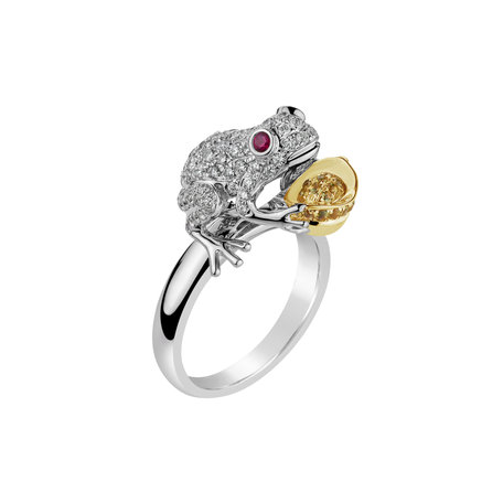 Diamond ring with Sapphire and Ruby Elegant Frog