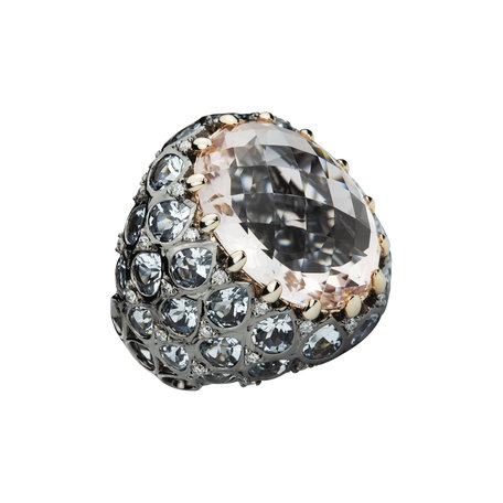 Diamond ring with Aquamarine and Morganite Venus Dream