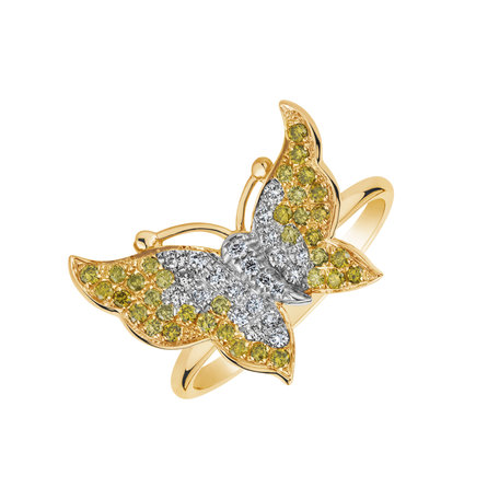 Ring with yellow and white diamonds Shining Wings