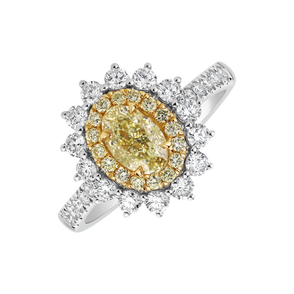 Ring with yellow and white diamonds Sun Flower