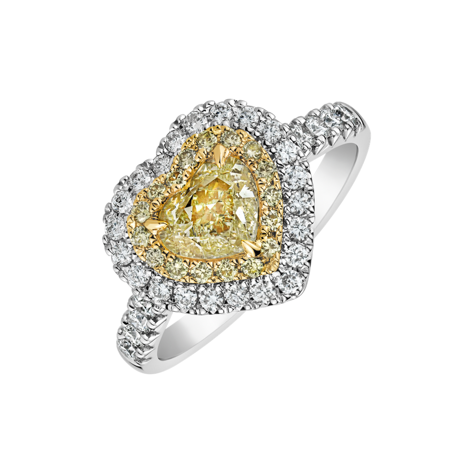 Ring with yellow and white diamonds Sun Love