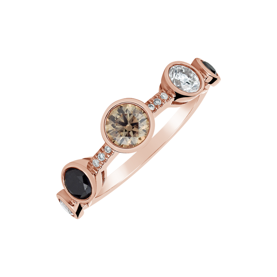 Ring with white, brown and black diamonds Galaxy of Passion
