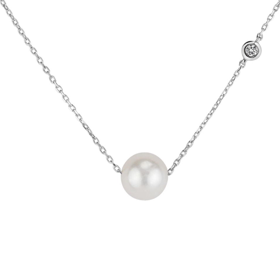 Diamond necklace with Fresh Water Pearl Lakeside Love