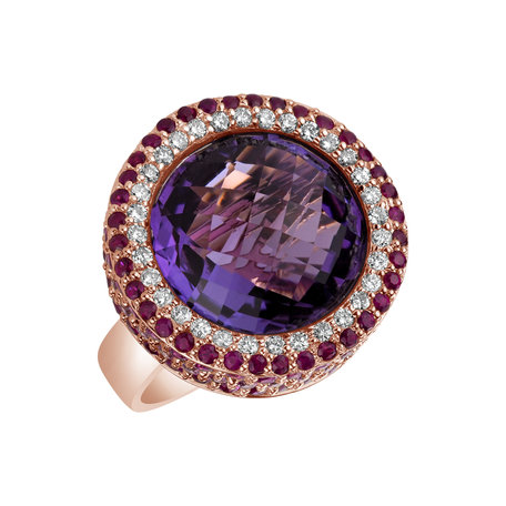 Diamond ring with Amethyst, Sapphire and Ruby Awenita