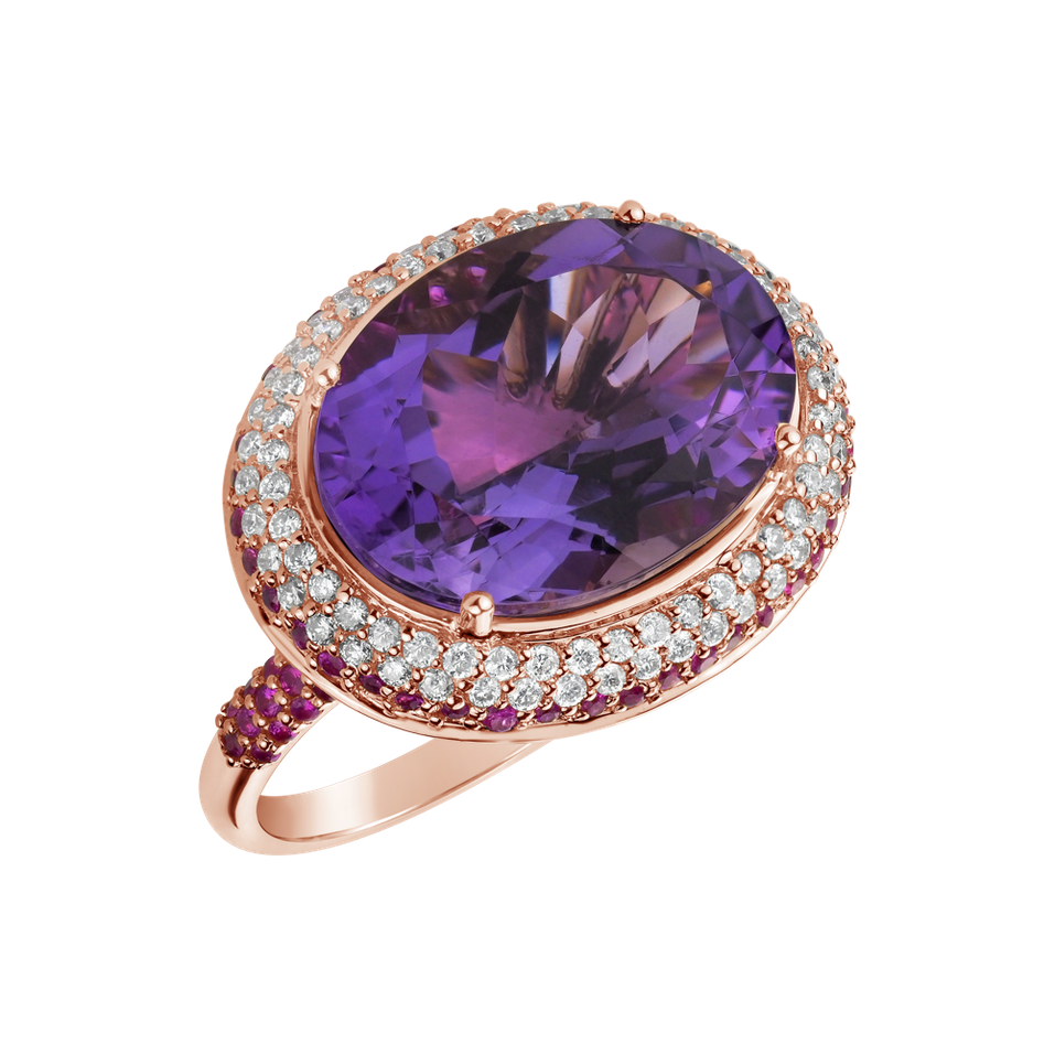 Diamond ring with Amethyst and Ruby Arlette
