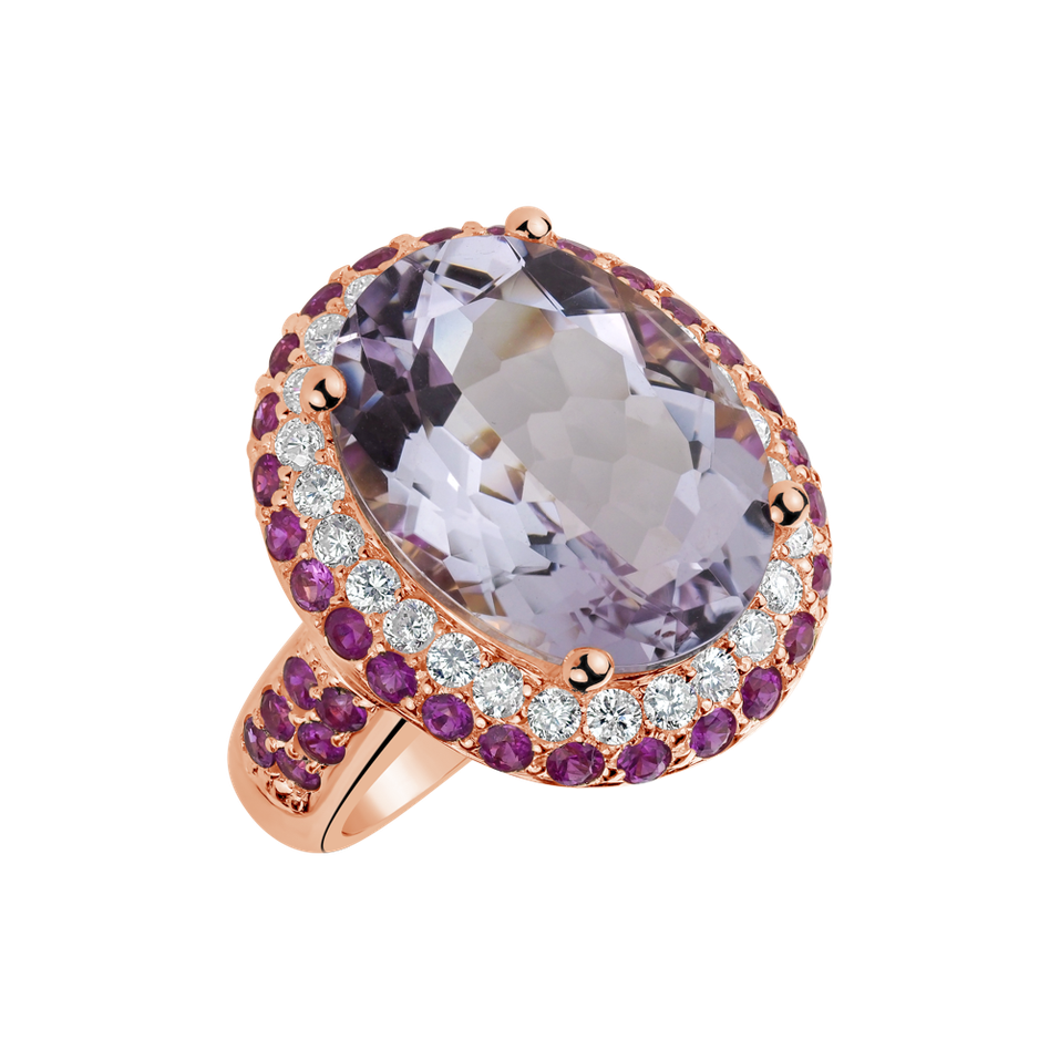 Diamond ring with Amethyst and Ruby Neelam