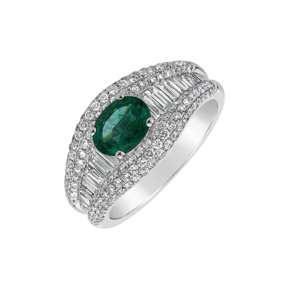Diamond ring with Emerald Magnolia