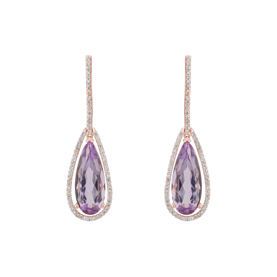 Diamond earrings with Amethyst Supporting Attraction