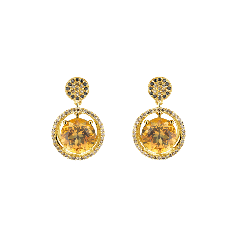 Earrings with brown and black diamonds and Citrine Bright Gismonda