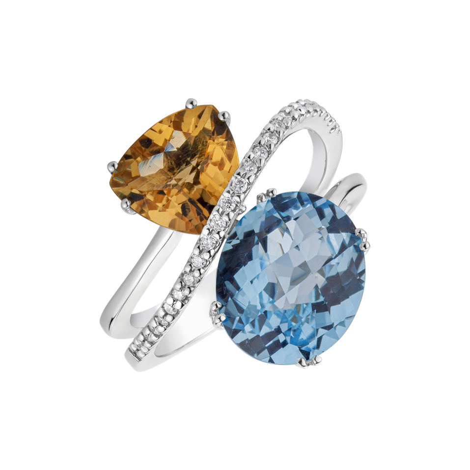 Diamond ring with Citrine and Topaz Feu