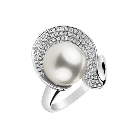 Diamond ring with Pearl One Pearl