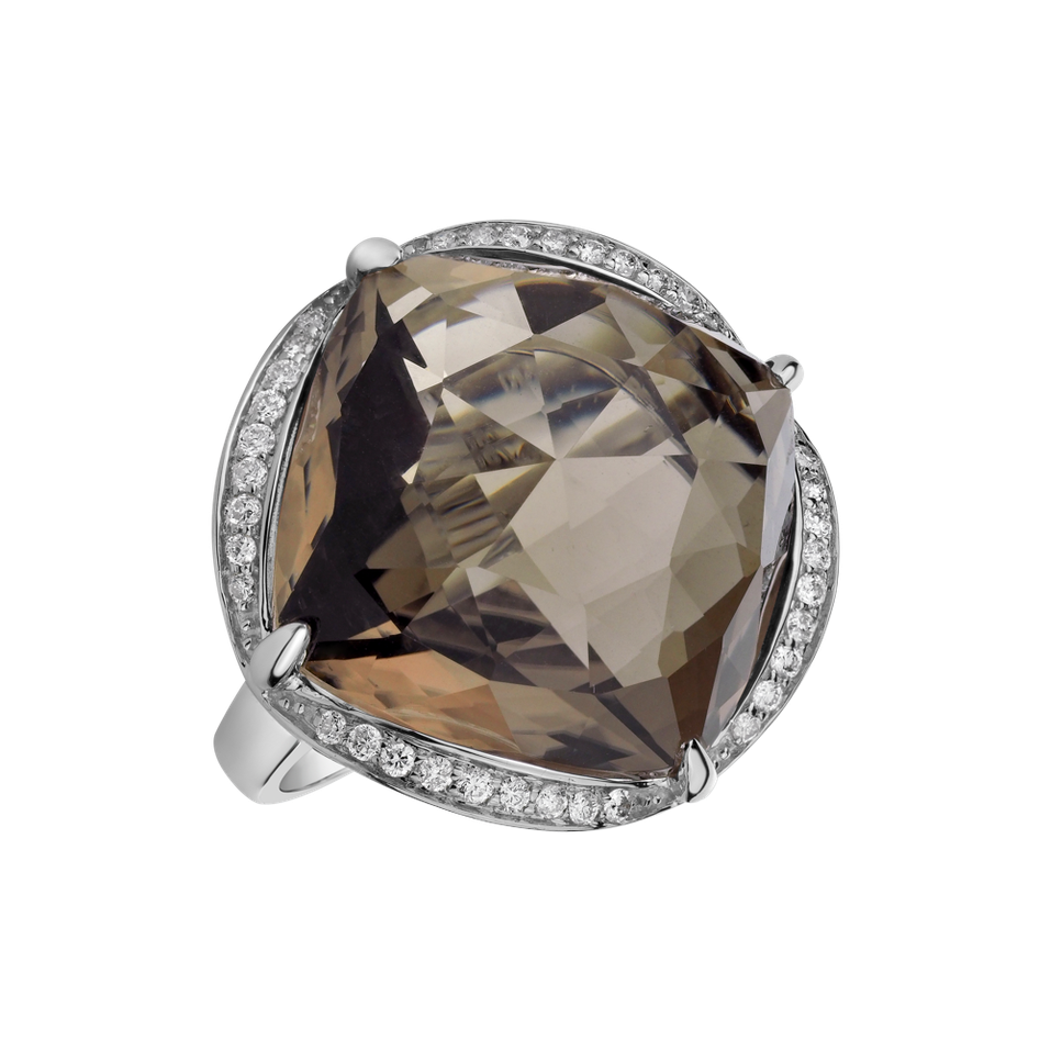 Diamond ring with Quartz The Night Abyss