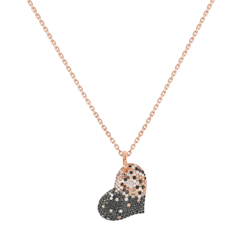 Pendant with black and white diamonds and brown Lowell