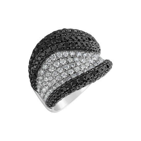 Ring with black and white diamonds Ocean Storm