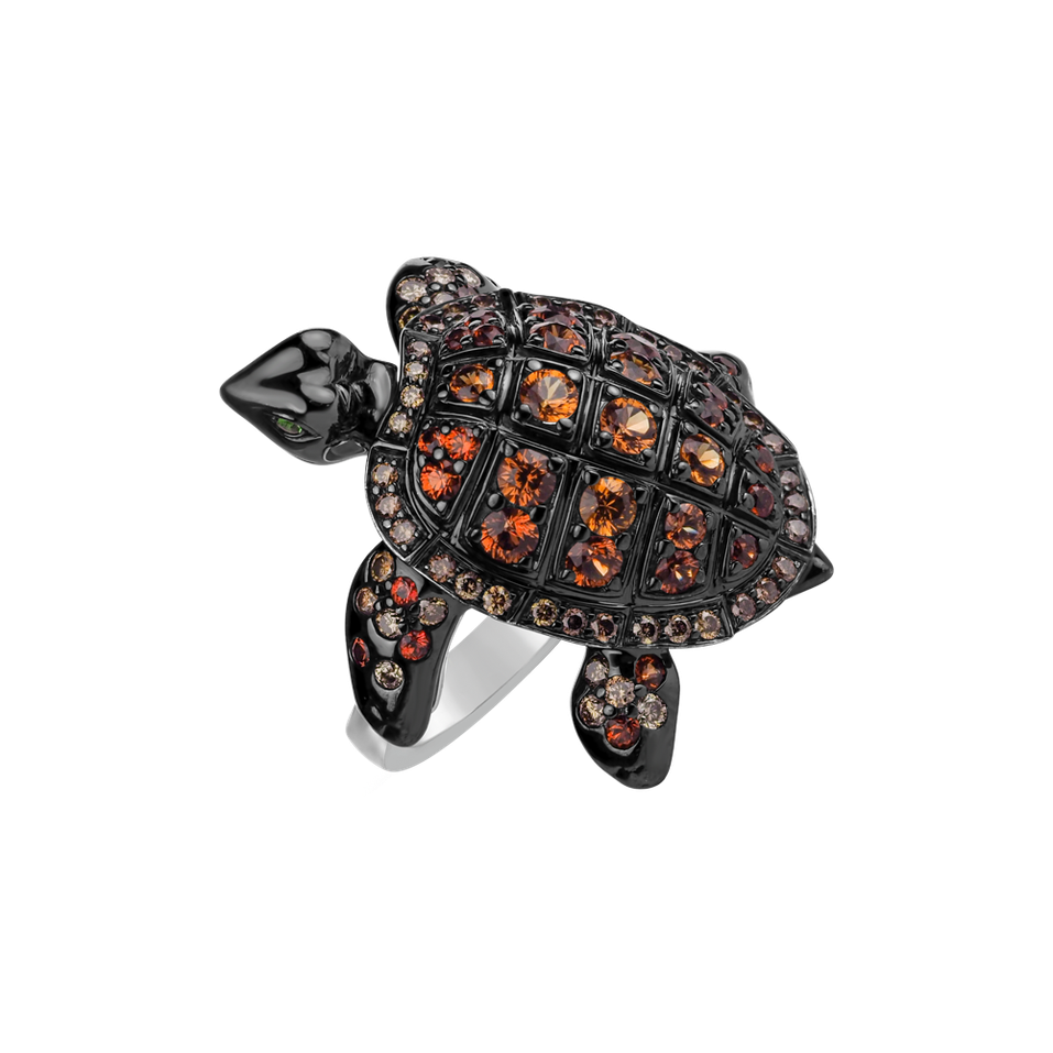 Ring with brown diamonds, Sapphire and Garnet Exotic Turtle