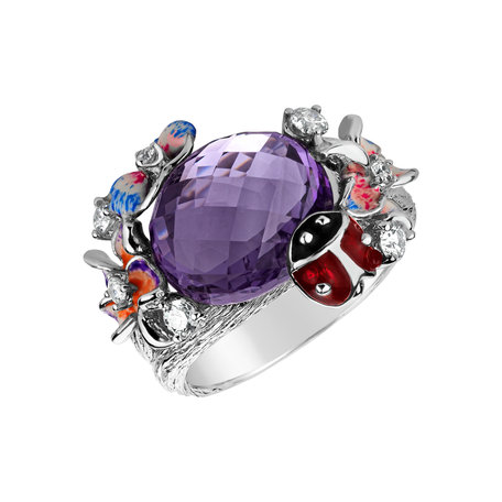 Diamond rings with Amethyst and Enamel Lilac