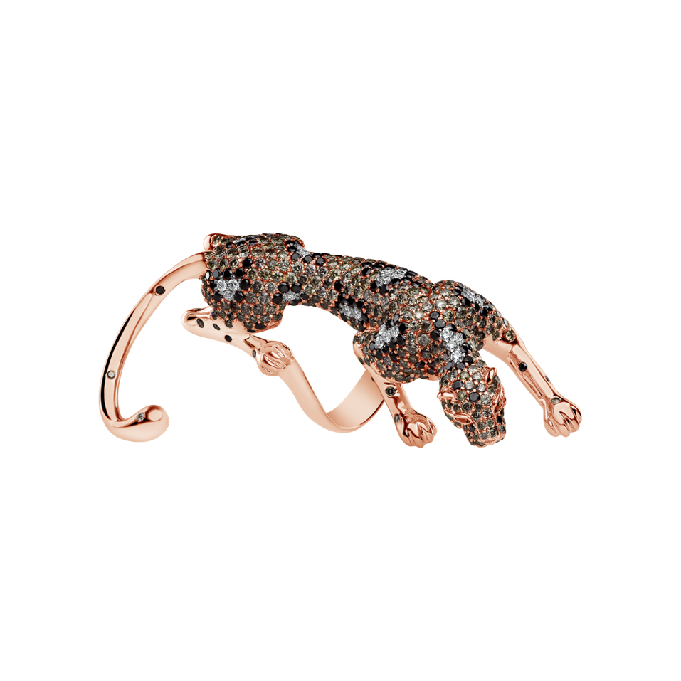 Ring with white, brown and black diamonds and Garnet Luxury Beast