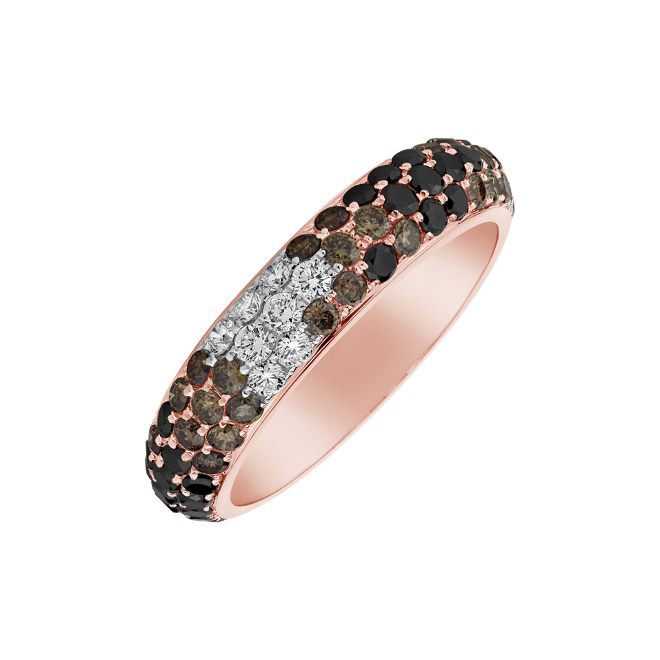 Ring with white, brown and black diamonds Magic Fall