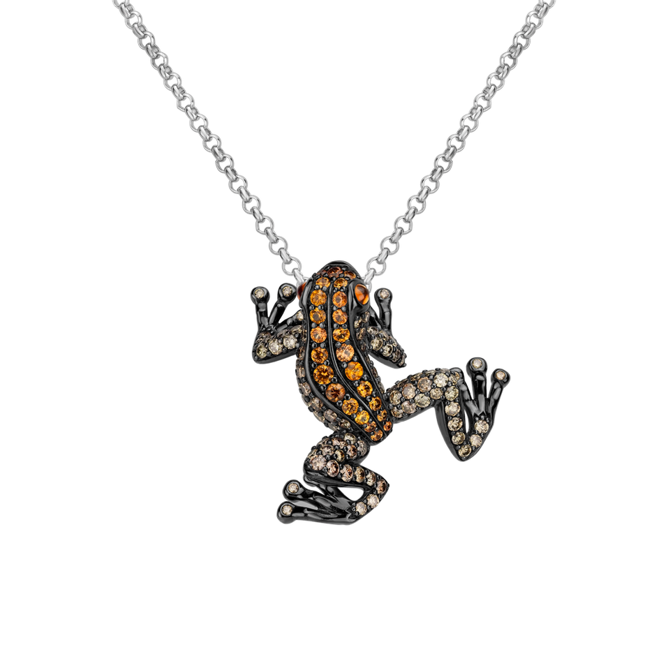 Pendant with brown diamonds and Sapphire Gold Frog