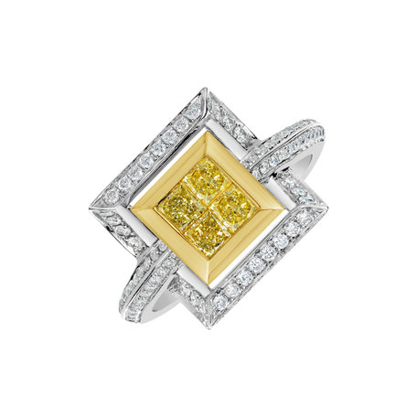Ring with yellow and white diamonds Signature of Fantasy