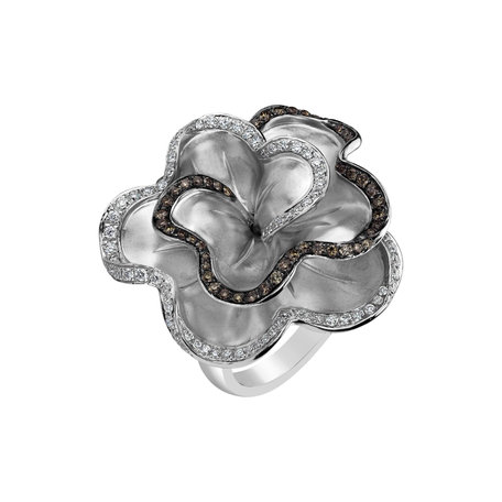 Ring with white and brown diamonds Metal Flower