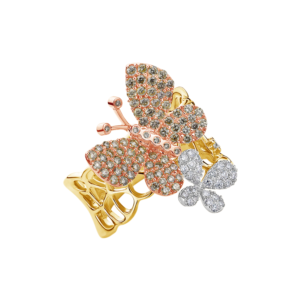 Ring with brown and white diamonds Butterfly Treasure