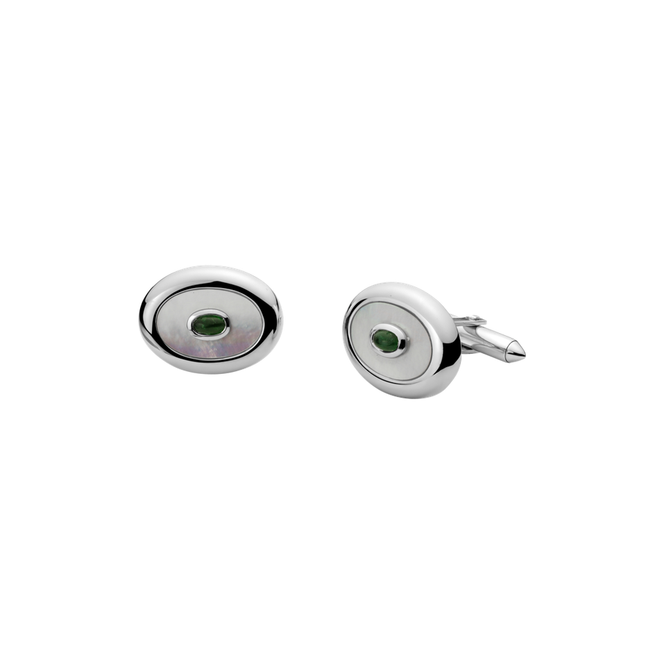 Cufflinks with Mother of Pearl and Emerald Emerald Etude