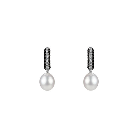 Earrings with black and white diamonds and Pearl Apricus Sea