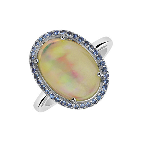 Diamond ring with Opal and Sapphire Opal Elegance