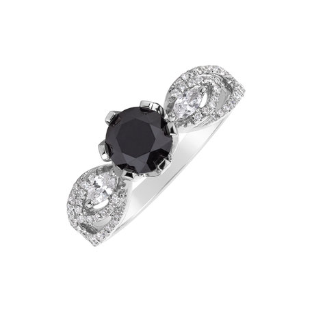 Ring with black and white diamonds Dark Romance