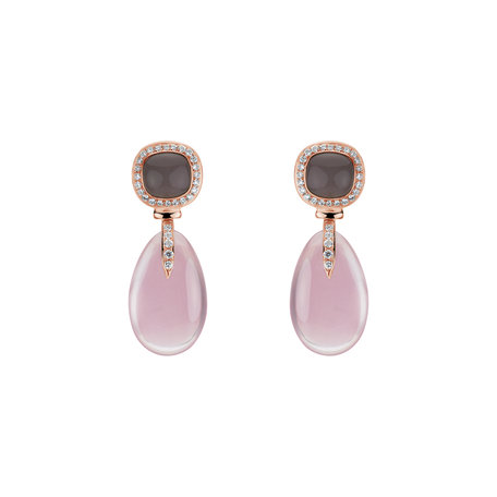 Diamond earrings with Rose Quartz and Moonstone Kahili