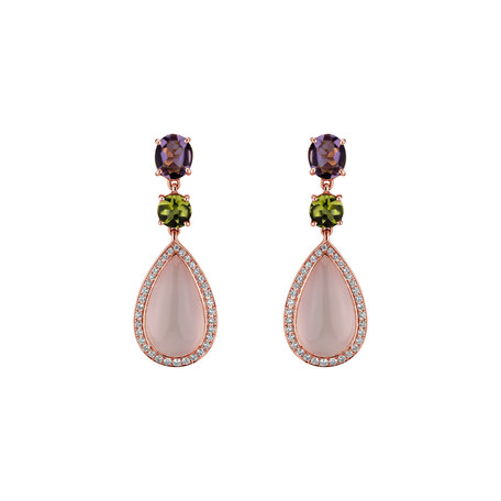 Diamond earrings, Amethyst, Rose Quartz and Peridote Petal of Love